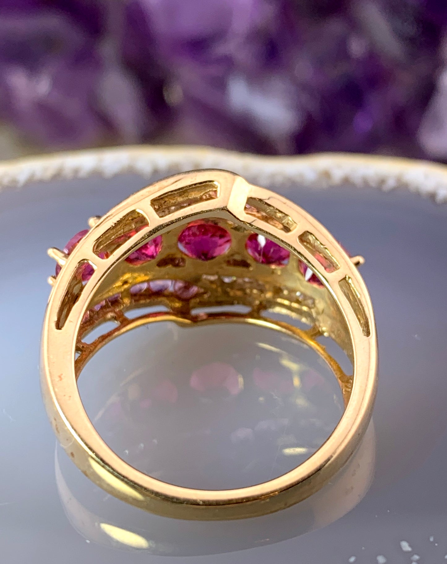 SOLD Vintage 18K, Red Tourmaline & Pink Diamond Ring
