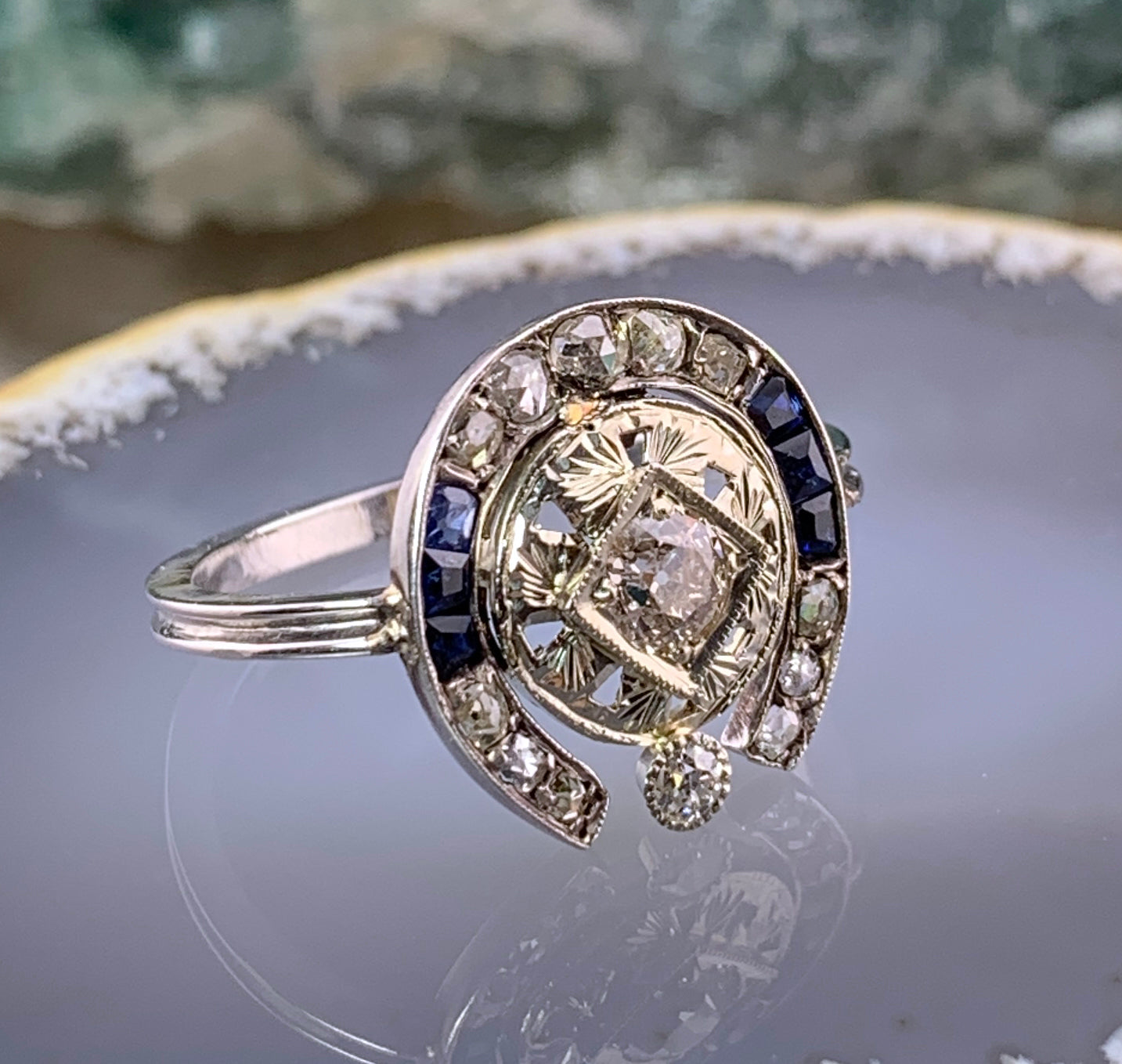 Antique Art Deco 14K, 10K, Diamond & Sapphire Conversion Ring