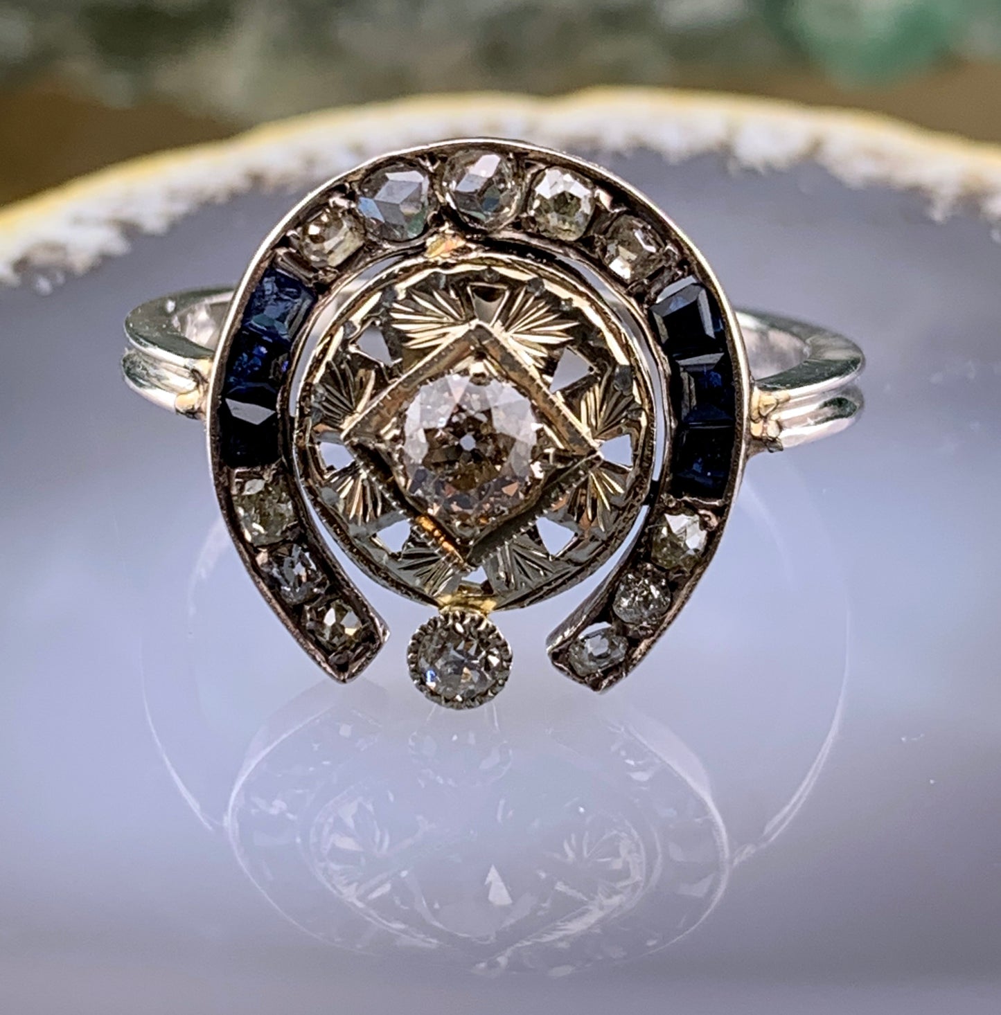 Antique Art Deco 14K, 10K, Diamond & Sapphire Conversion Ring