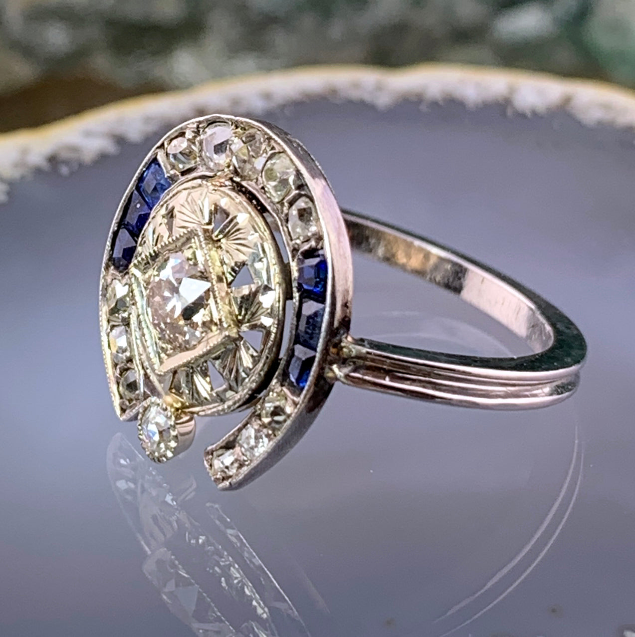 Antique Art Deco 14K, 10K, Diamond & Sapphire Conversion Ring