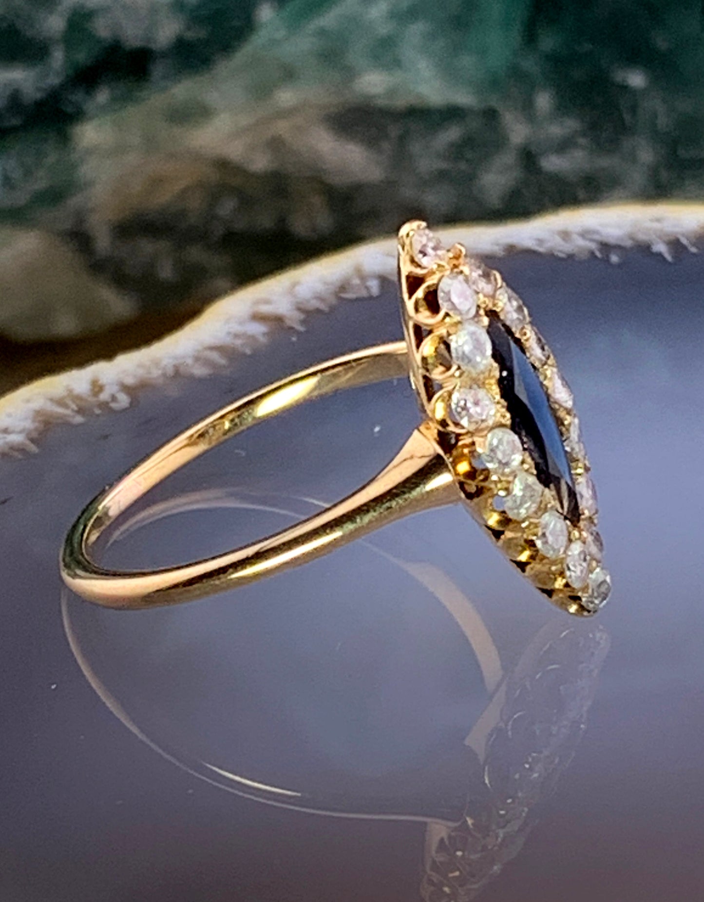 20K, Diamond & Sapphire Navette Ring