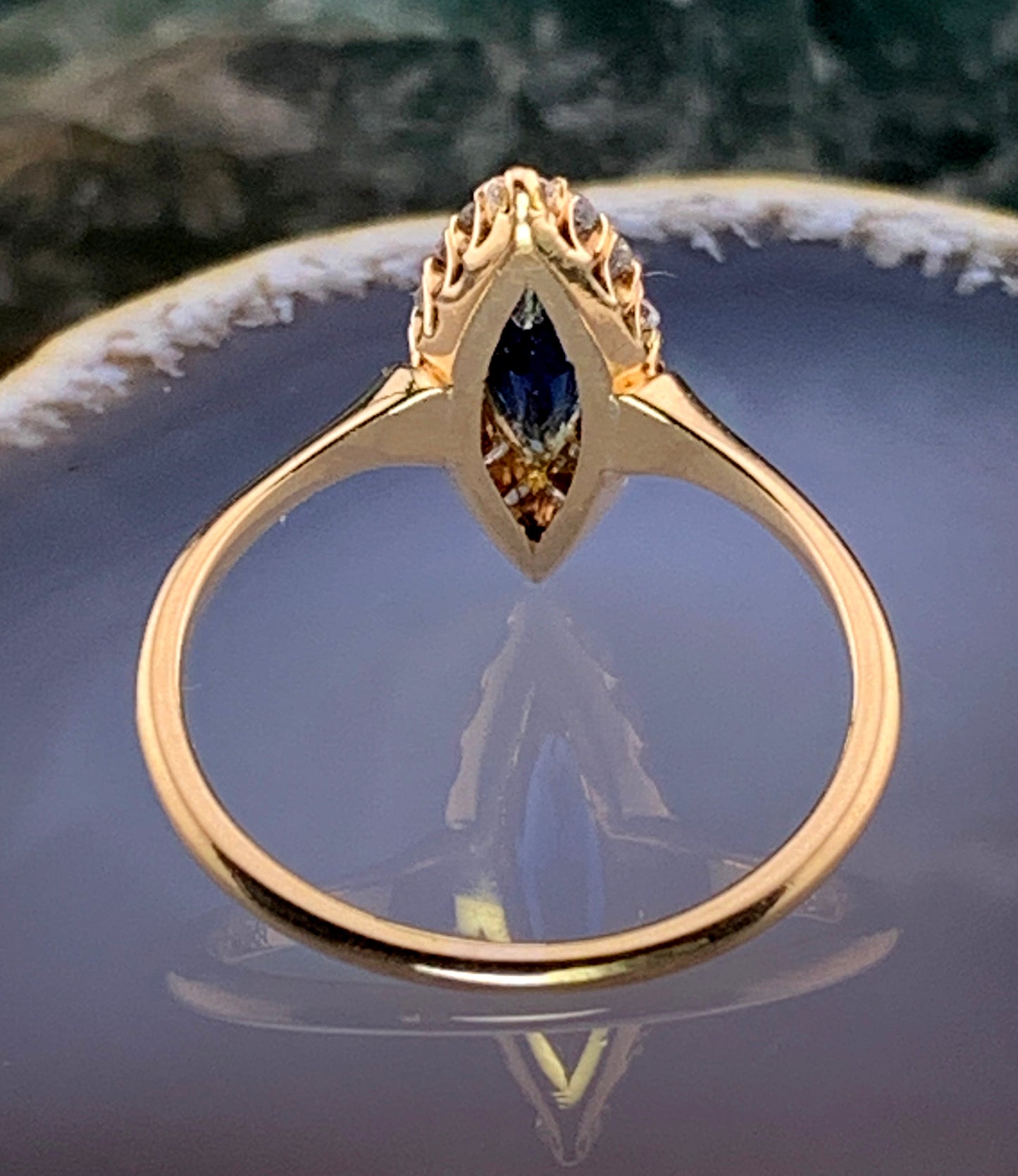 20K, Diamond & Sapphire Navette Ring