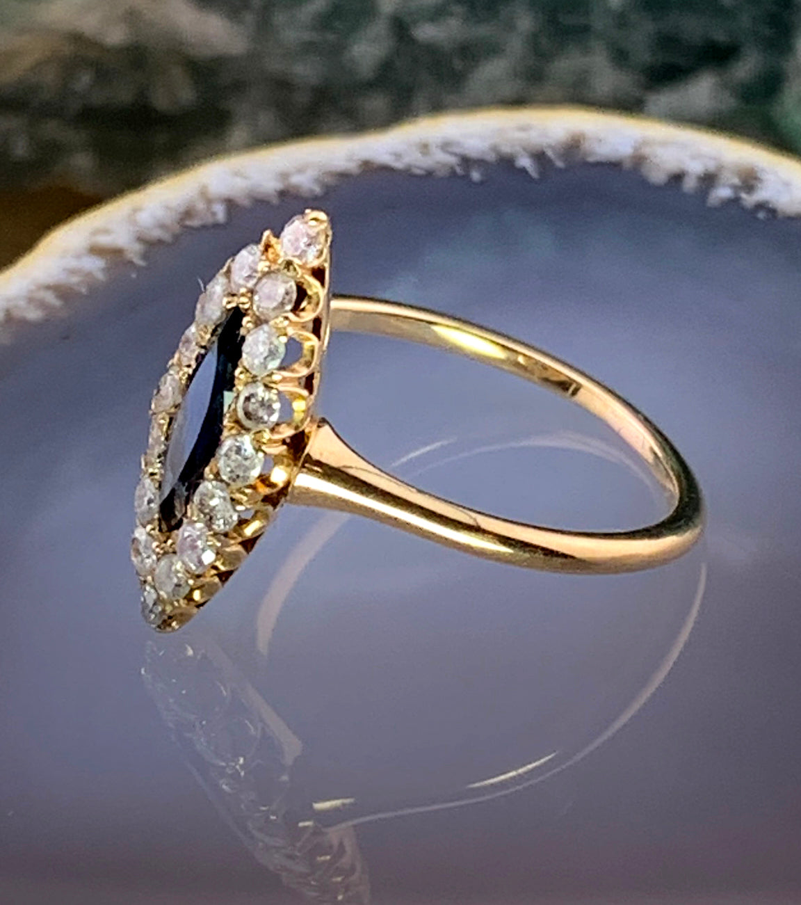 20K, Diamond & Sapphire Navette Ring