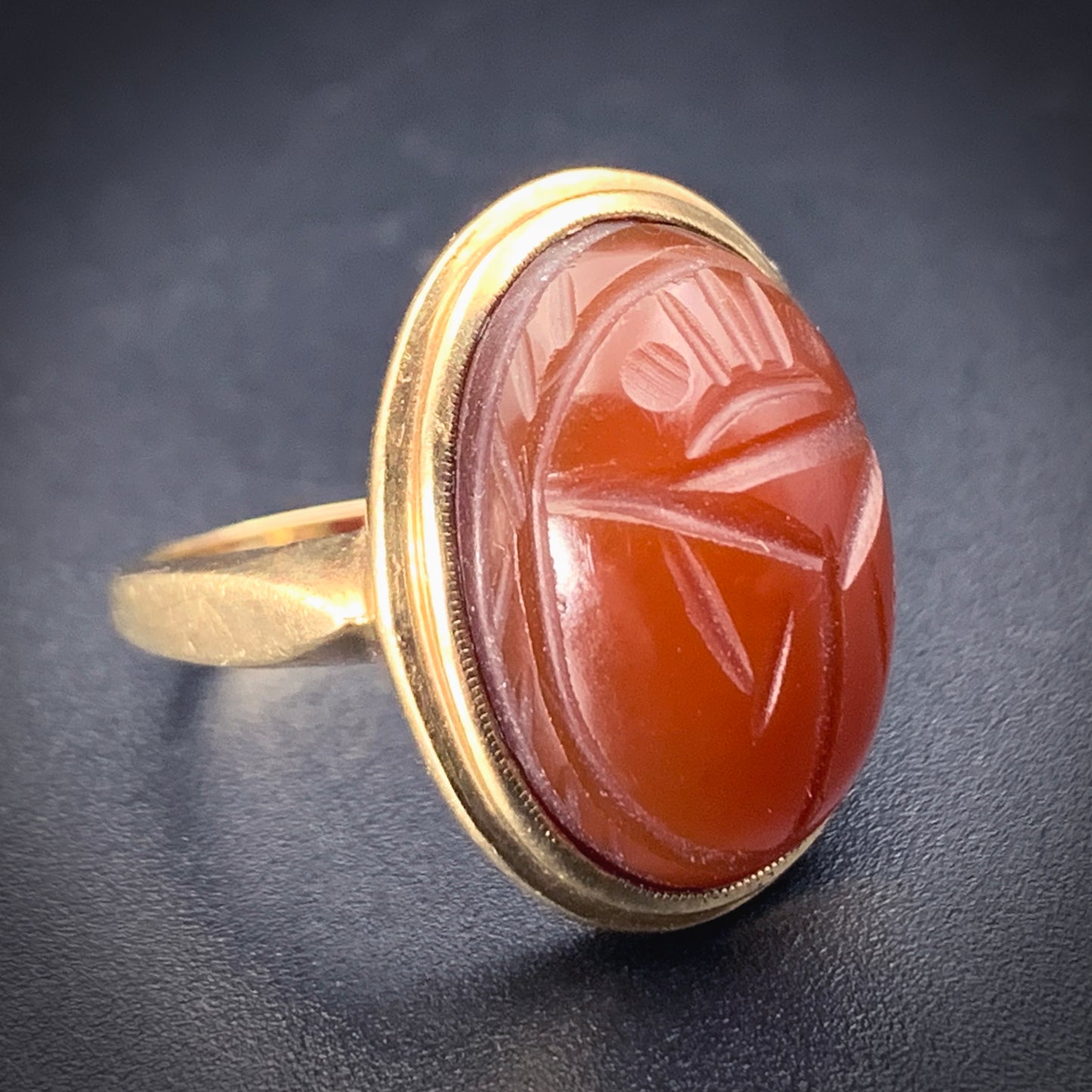 Antique 10K & Carved Carnelian Scarab Ring