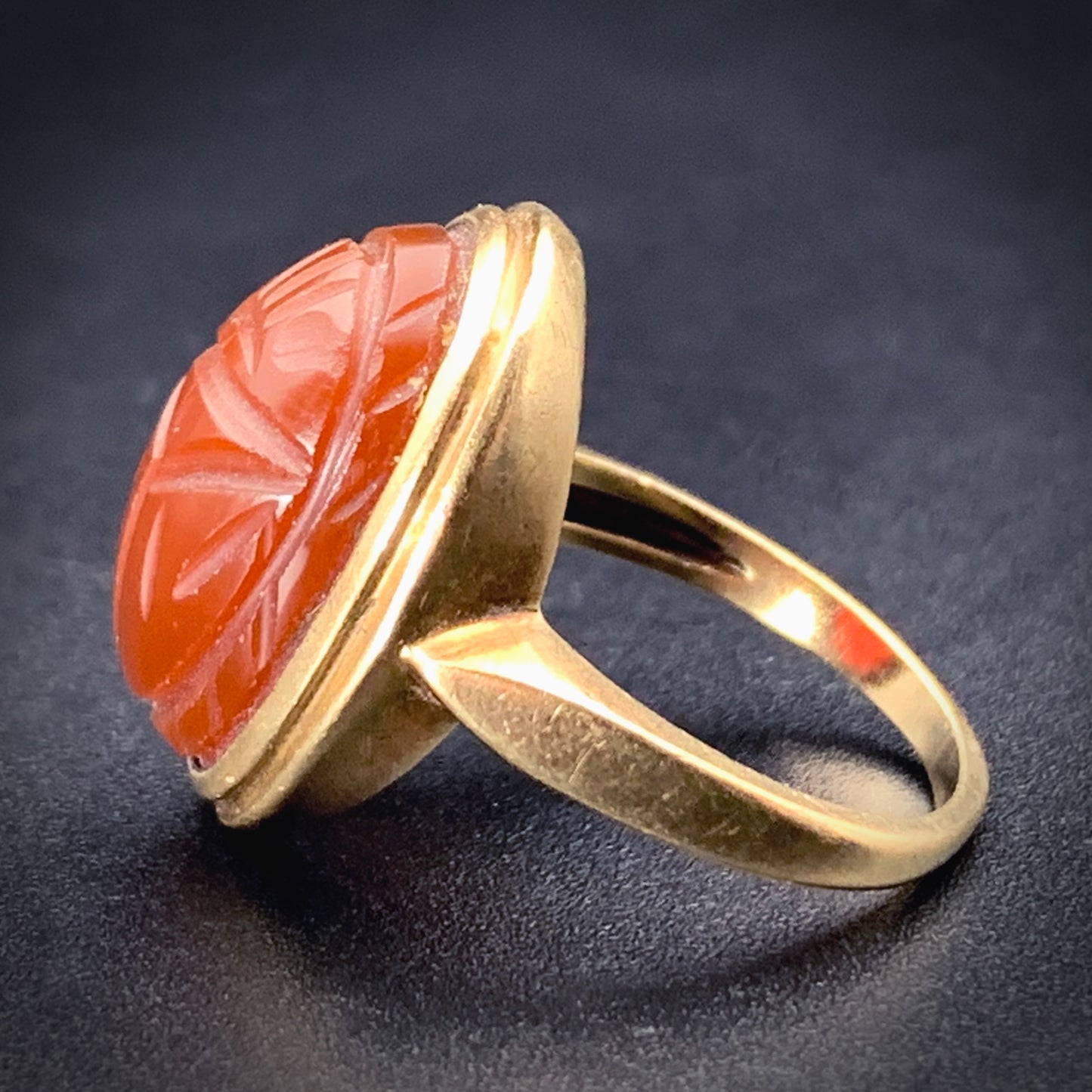 Antique 10K & Carved Carnelian Scarab Ring