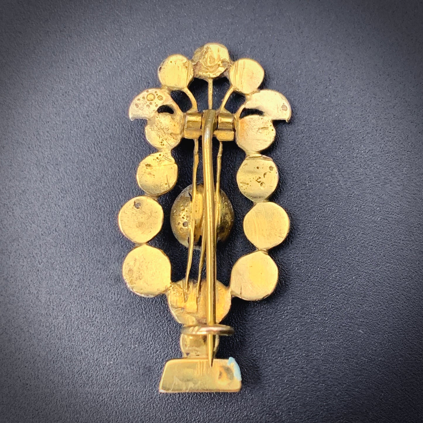 Antique Georgian 9K, Silver & Diamond Lyre Giardinetti Brooch