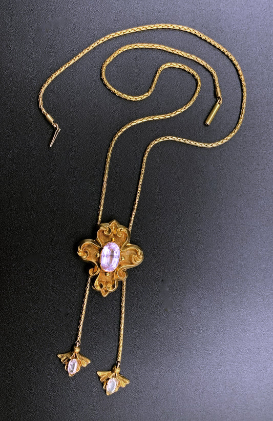 SOLD Antique 18K, Topaz & Spinel Slide Necklace