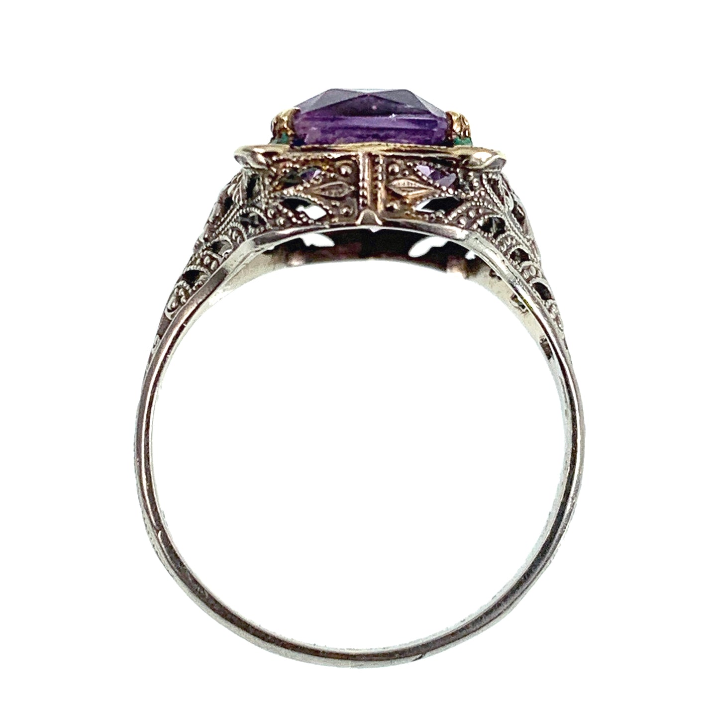 SOLD Antique Art Deco 14K, Rose De France Amethyst & Enamel Ring