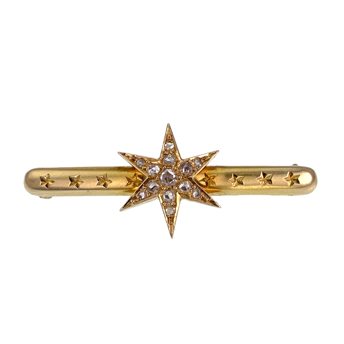 SOLD Antique French Napoleon III 18K & Diamond Star Bar Pin/Brooch