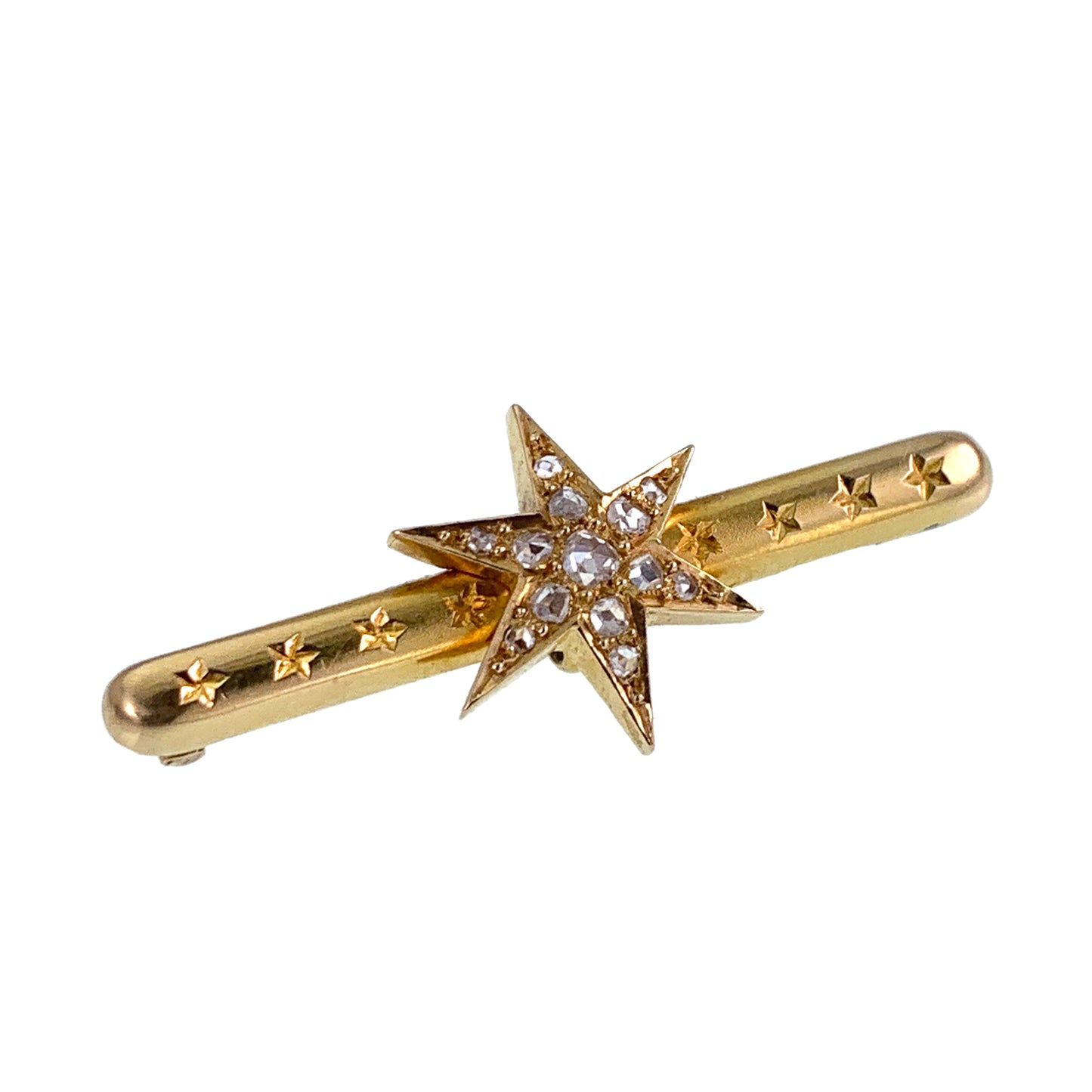 SOLD Antique French Napoleon III 18K & Diamond Star Bar Pin/Brooch