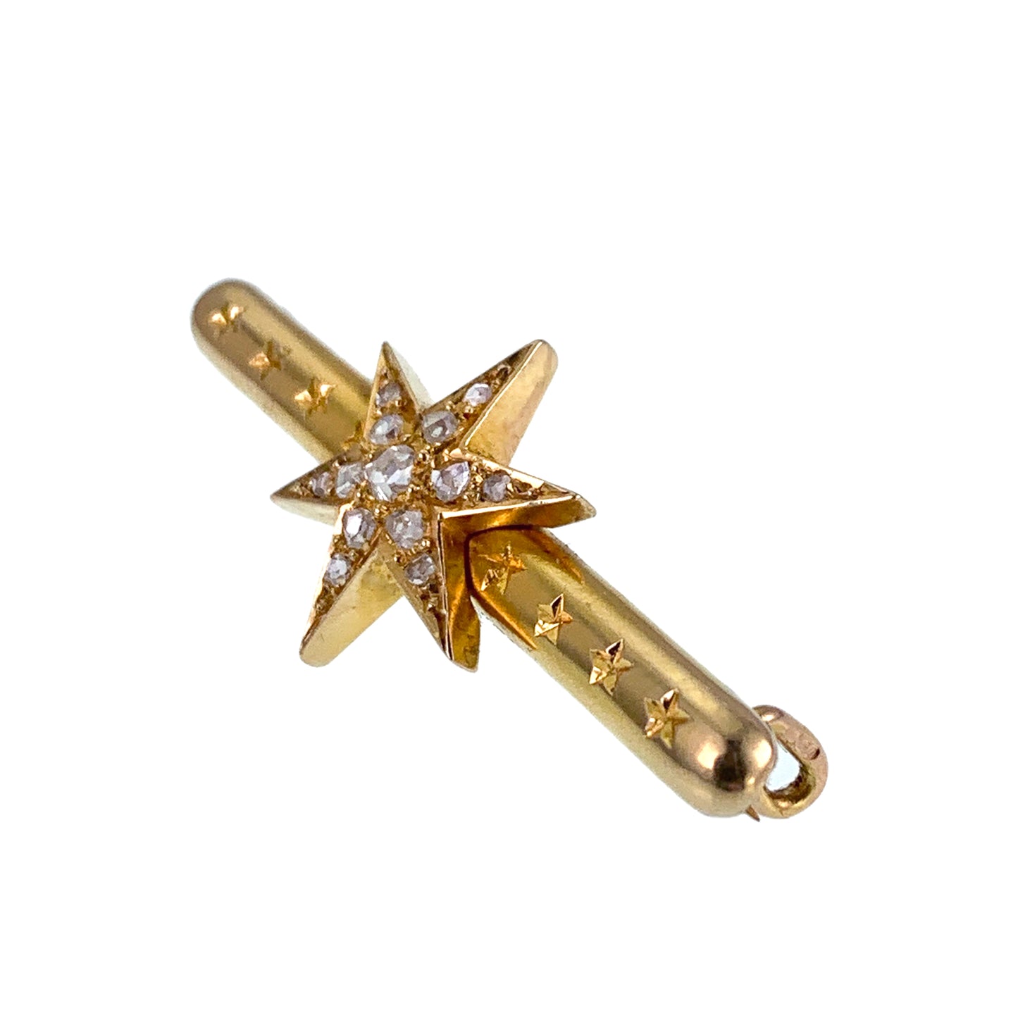 SOLD Antique French Napoleon III 18K & Diamond Star Bar Pin/Brooch