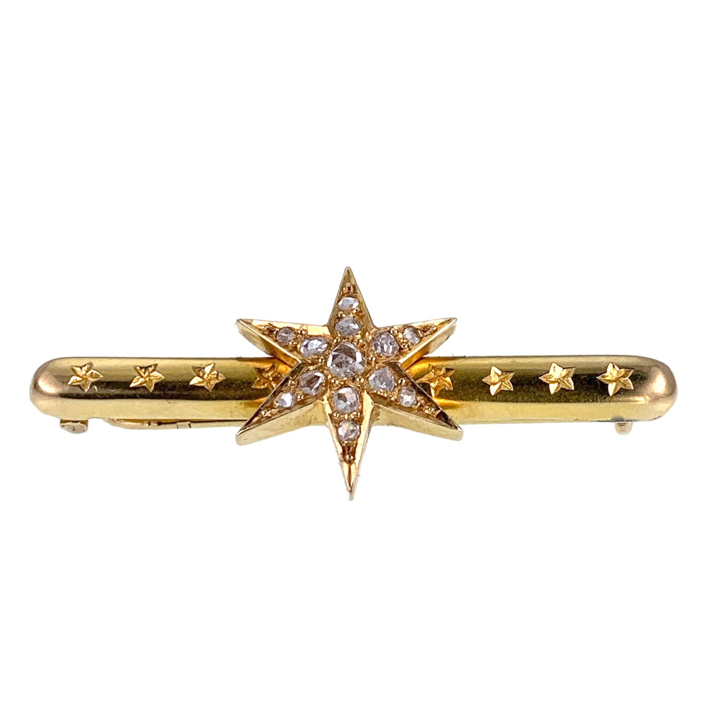 SOLD Antique French Napoleon III 18K & Diamond Star Bar Pin/Brooch