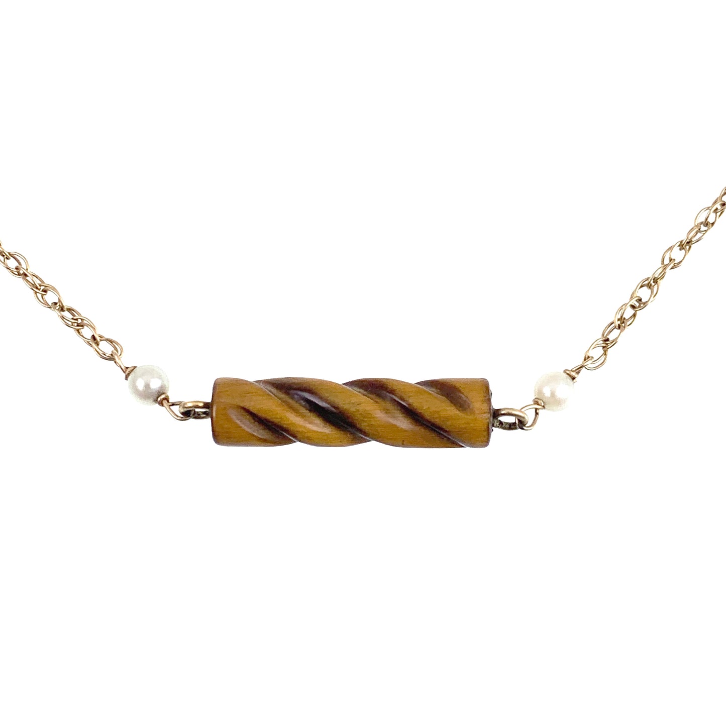 Vintage 14K, Tigers Eye & Pearl Spacer Chain/Necklace