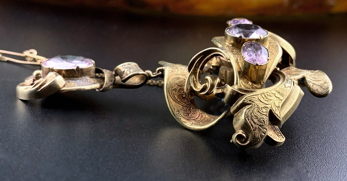 Antique Archeological Revival 15K & Pink Topaz Brooch