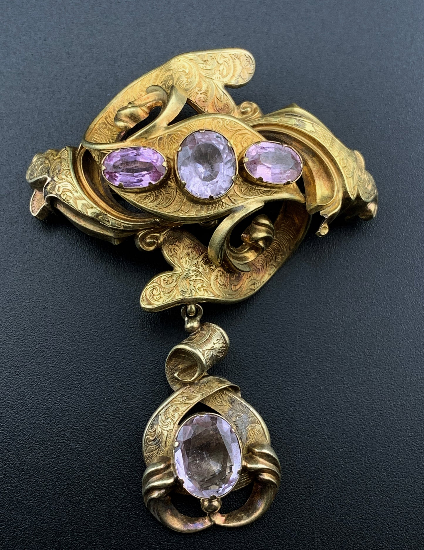Antique Archeological Revival 15K & Pink Topaz Brooch