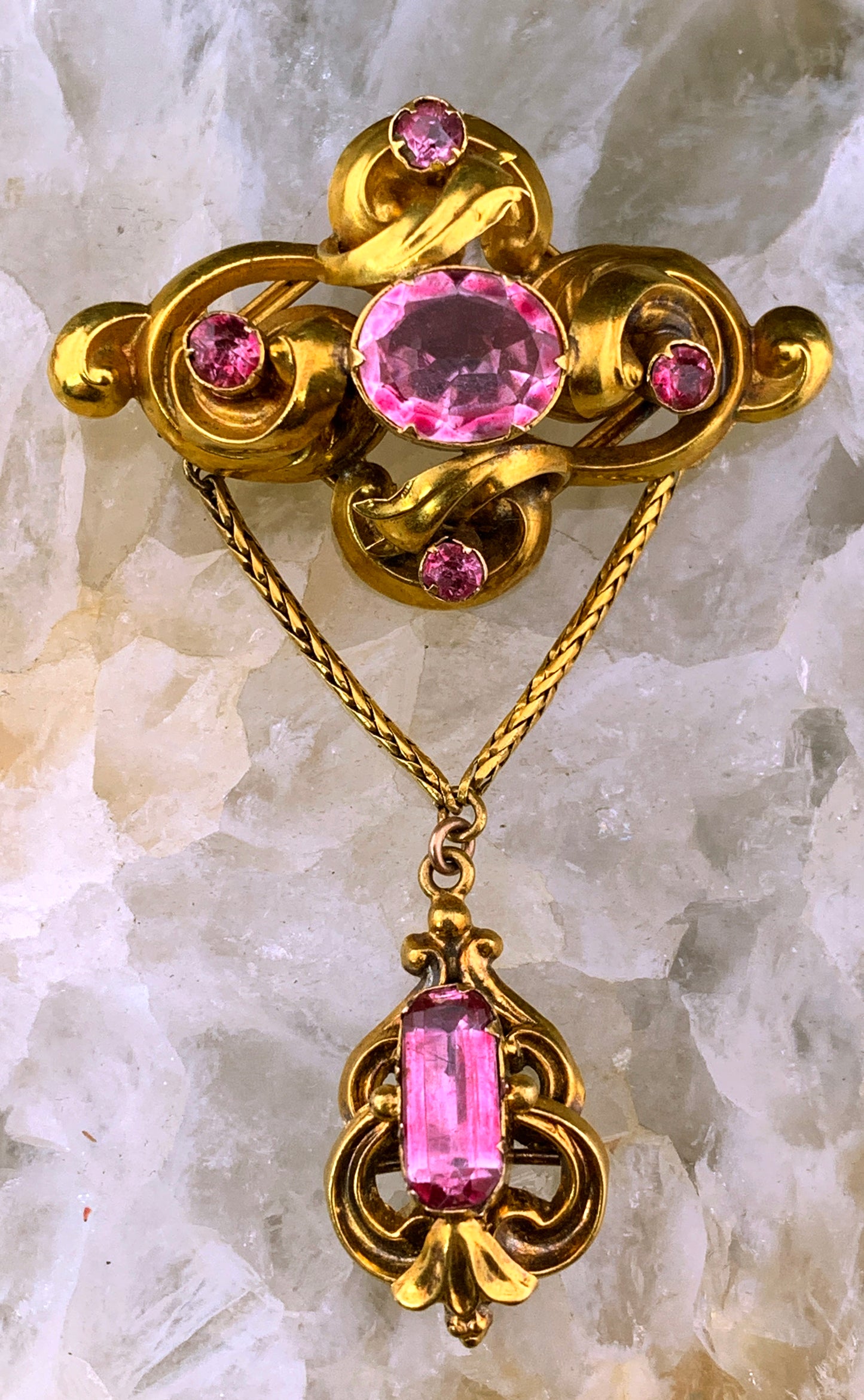 SOLD Antique Georgian 15-16K & Imperial Pink Topaz & Pink Tourmaline Brooch/Pendant