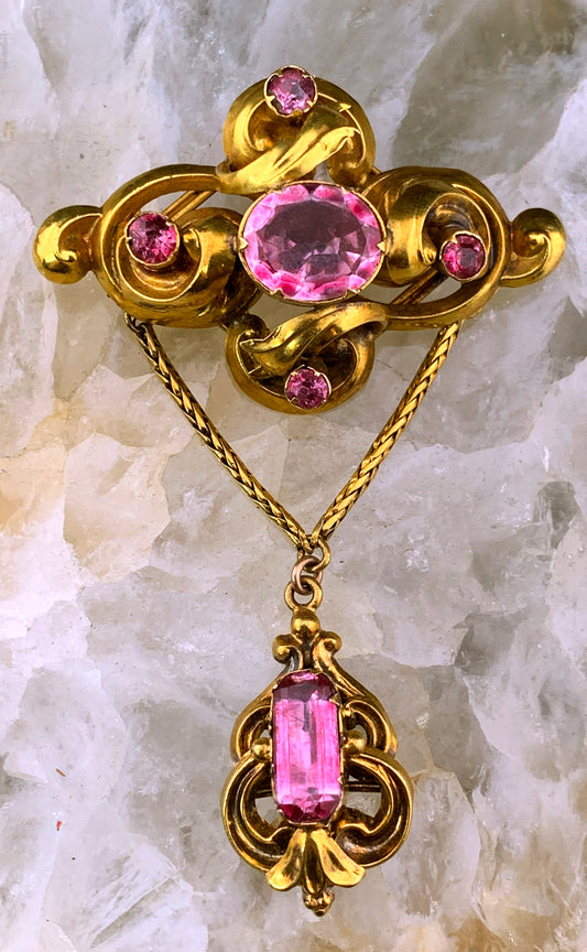 SOLD Antique Georgian 15-16K & Imperial Pink Topaz & Pink Tourmaline Brooch/Pendant