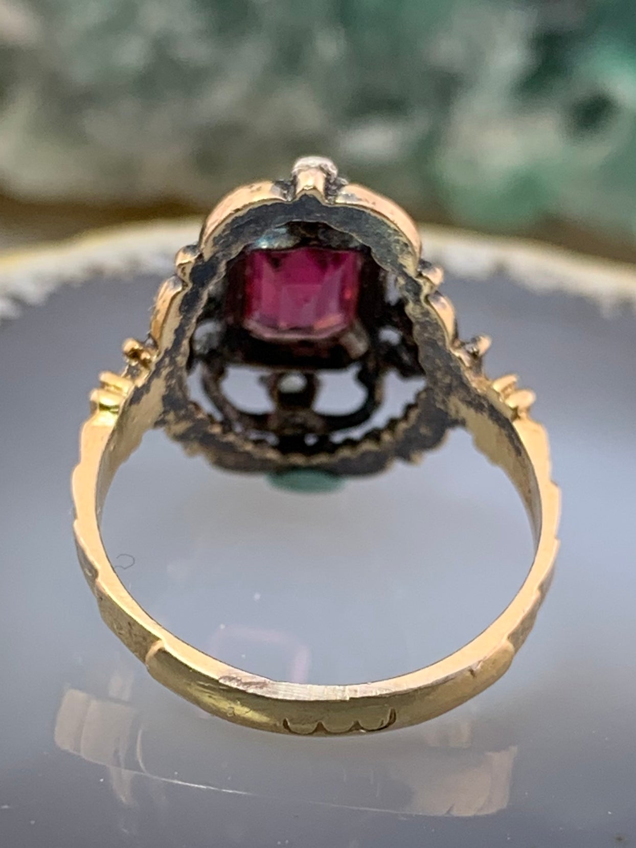 Antique 10K, Silver, Tourmaline & Paste Ring
