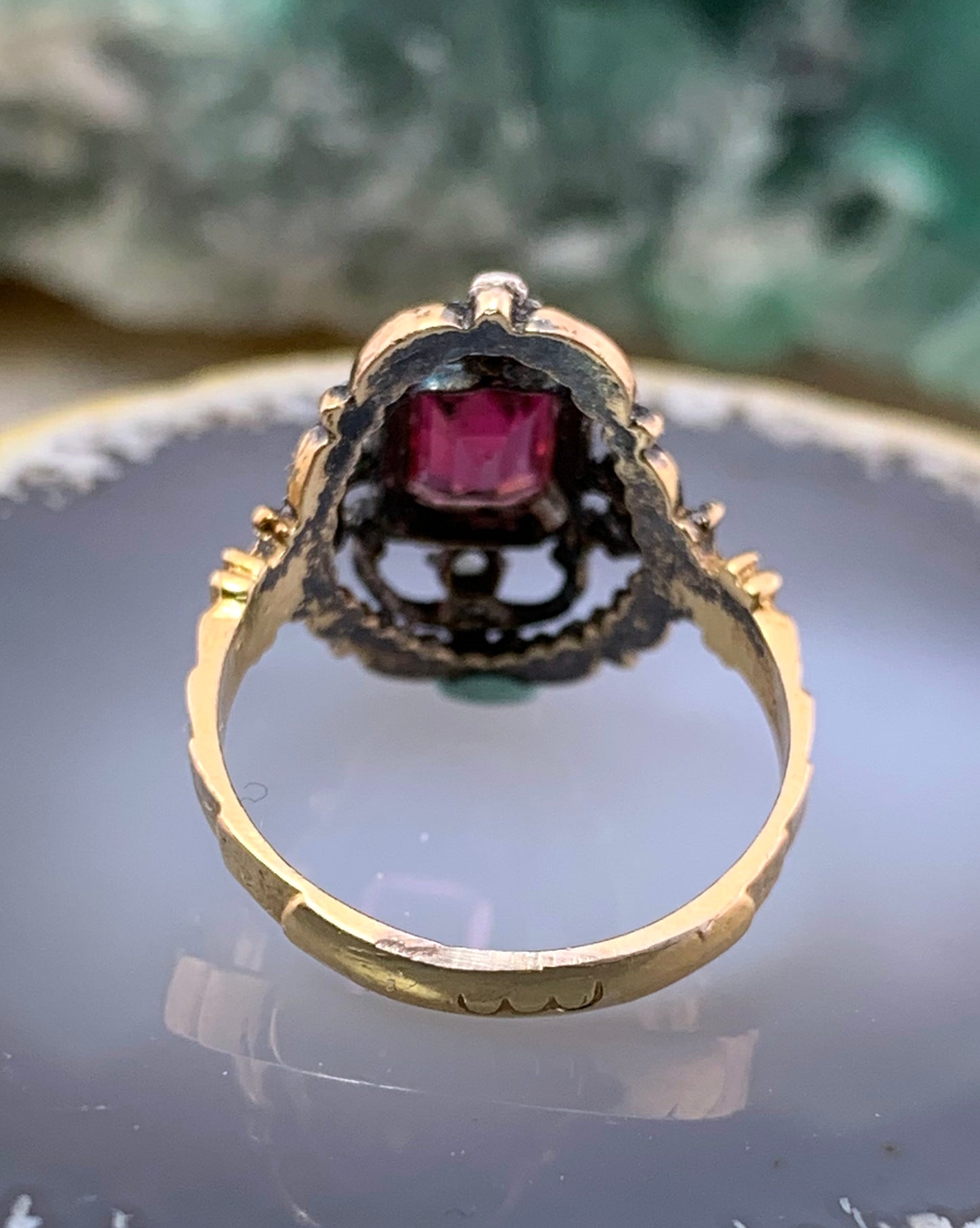 Antique 10K, Silver, Tourmaline & Paste Ring