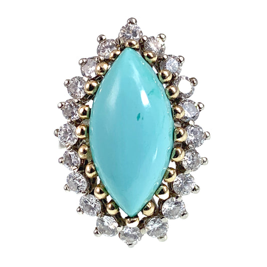Sold Vintage 14K, Diamond & Turquoise Cocktail Ring