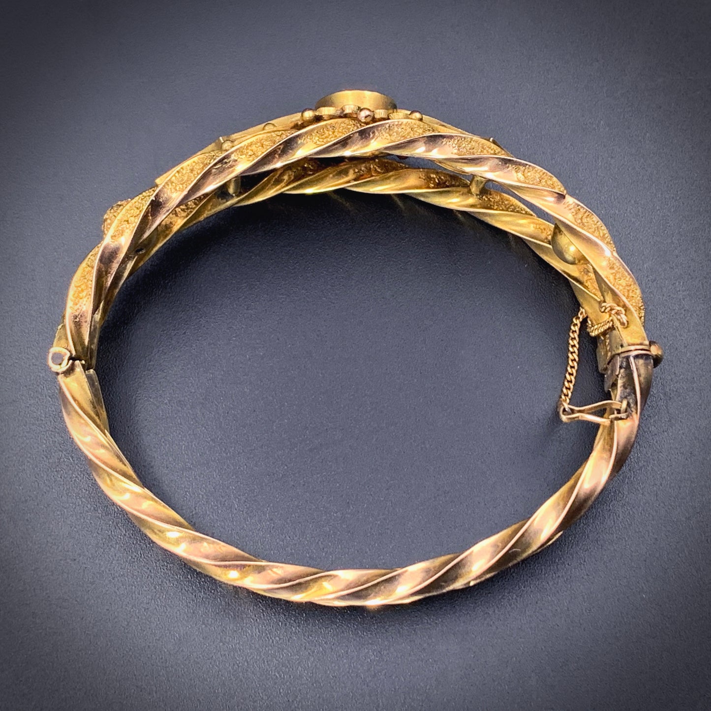 Antique English 9K, Diamond & Garnet Bangle Bracelet