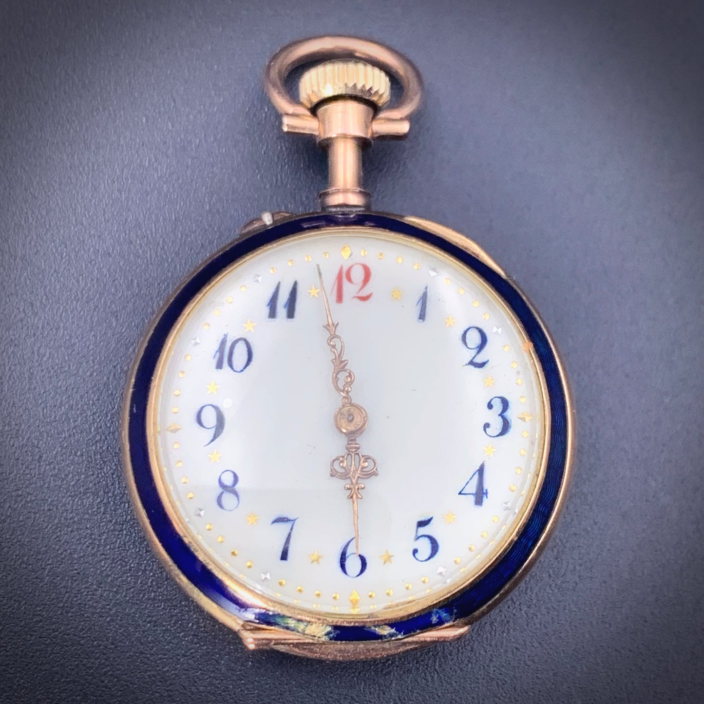 Antique 14K, Diamond & Hand Painted Enamel Pocket Watch circa 1890