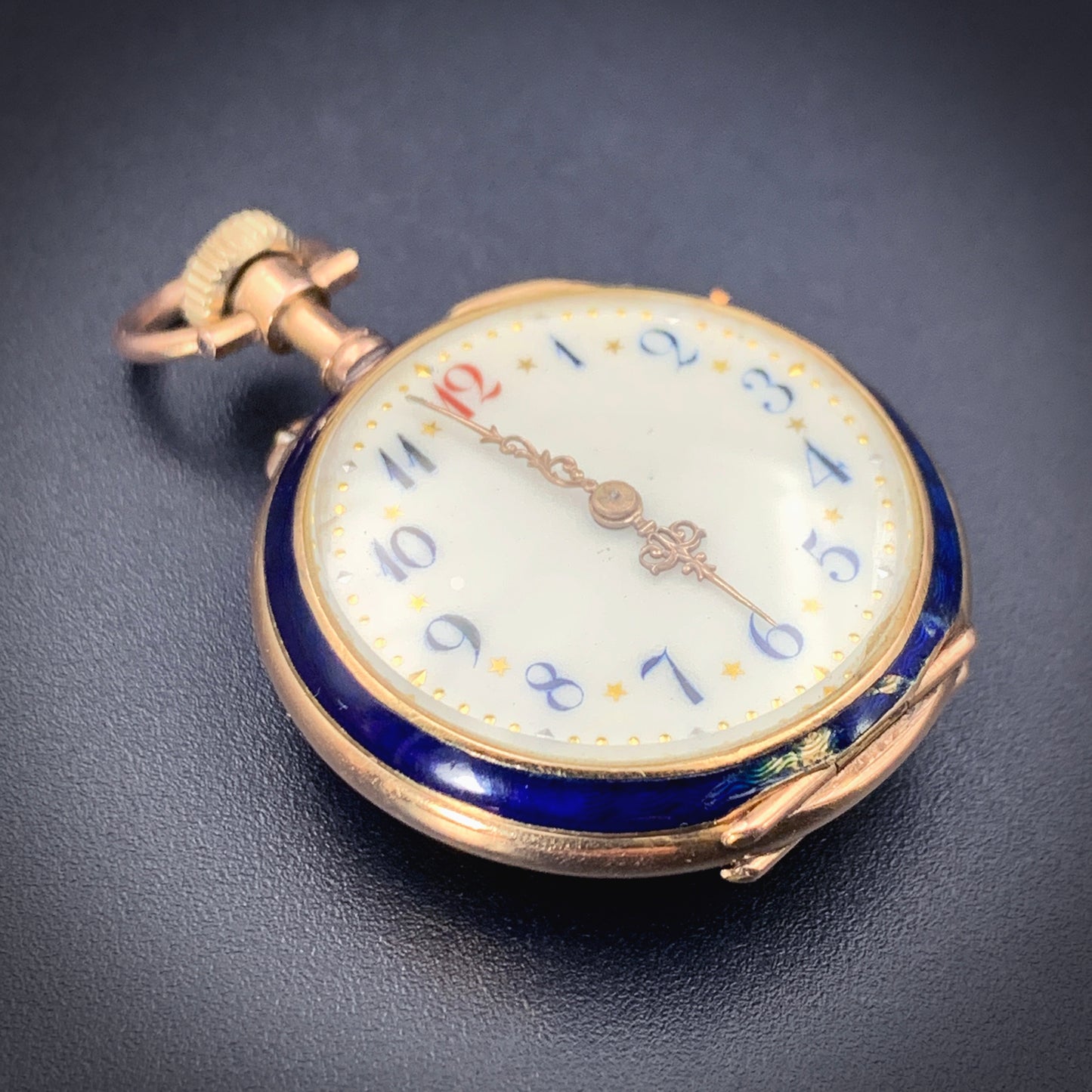 Antique 14K, Diamond & Hand Painted Enamel Pocket Watch circa 1890
