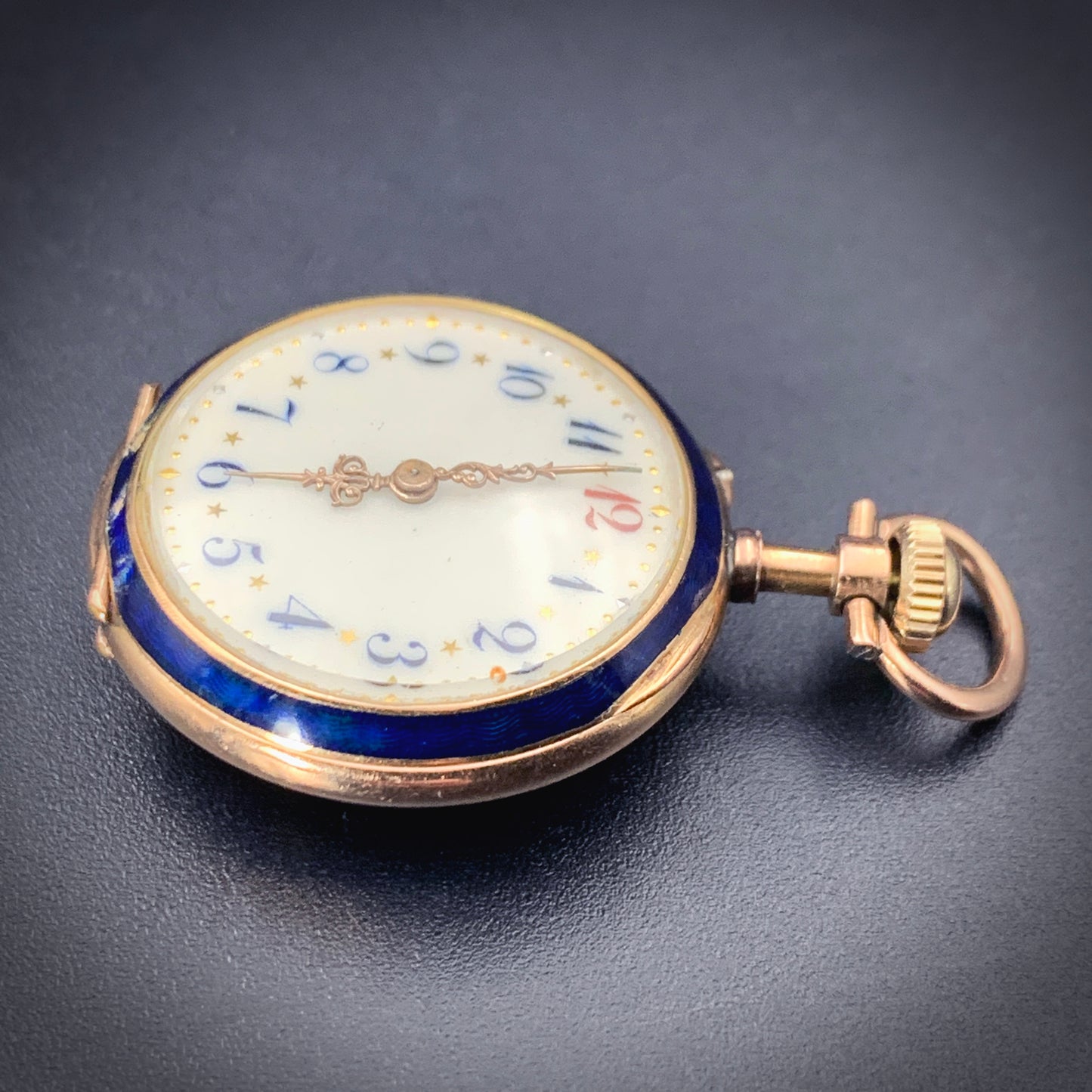 Antique 14K, Diamond & Hand Painted Enamel Pocket Watch circa 1890