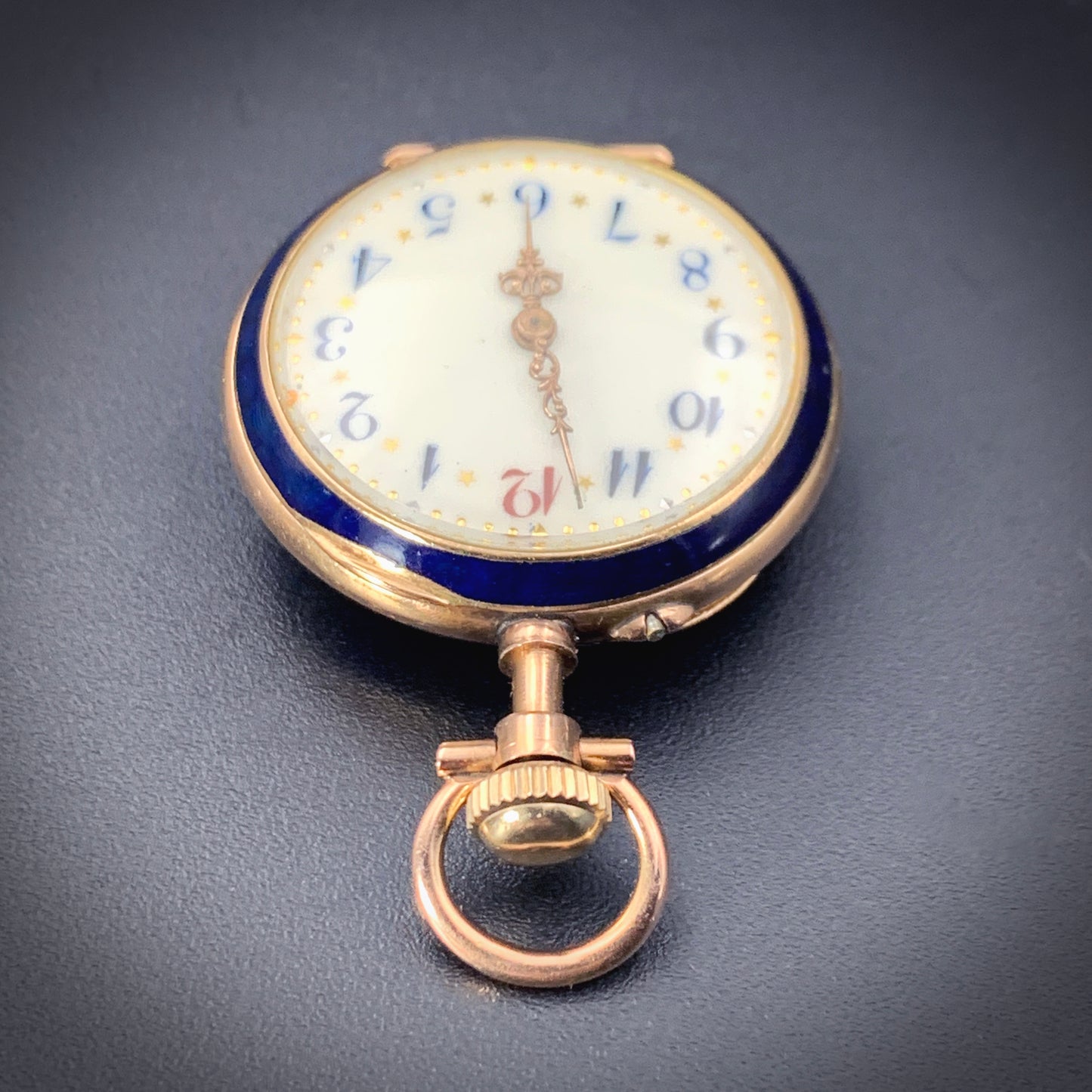 Antique 14K, Diamond & Hand Painted Enamel Pocket Watch circa 1890