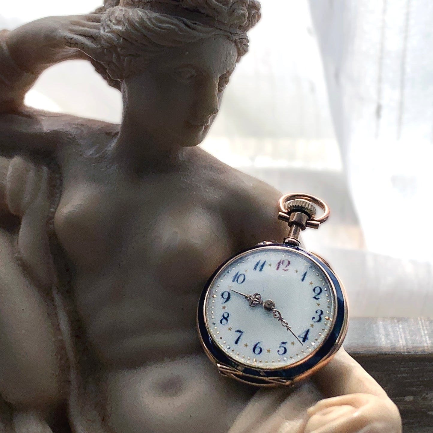 Antique 14K, Diamond & Hand Painted Enamel Pocket Watch circa 1890
