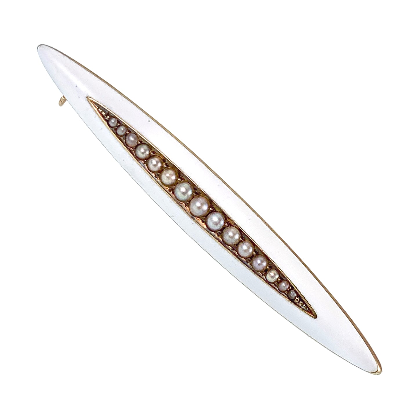 Antique 14K, Seed Pearl & Enamel Brooch