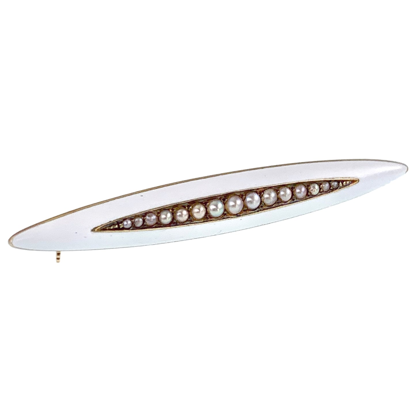 Antique 14K, Seed Pearl & Enamel Brooch