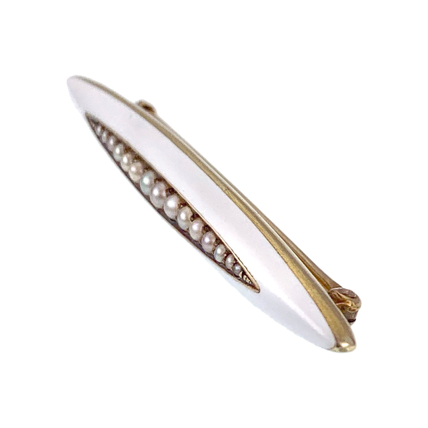 Antique 14K, Seed Pearl & Enamel Brooch
