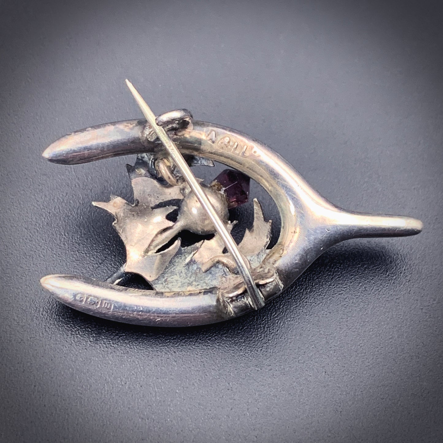 SOLD Antique Sterling Silver, Agate & Paste Wishbone & Thistle Brooch