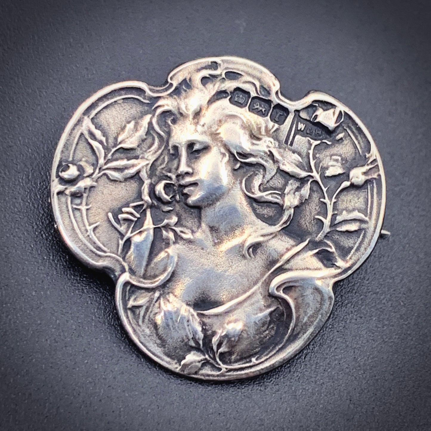 SOLD Antique Art Nouveau Silver Lady Brooch