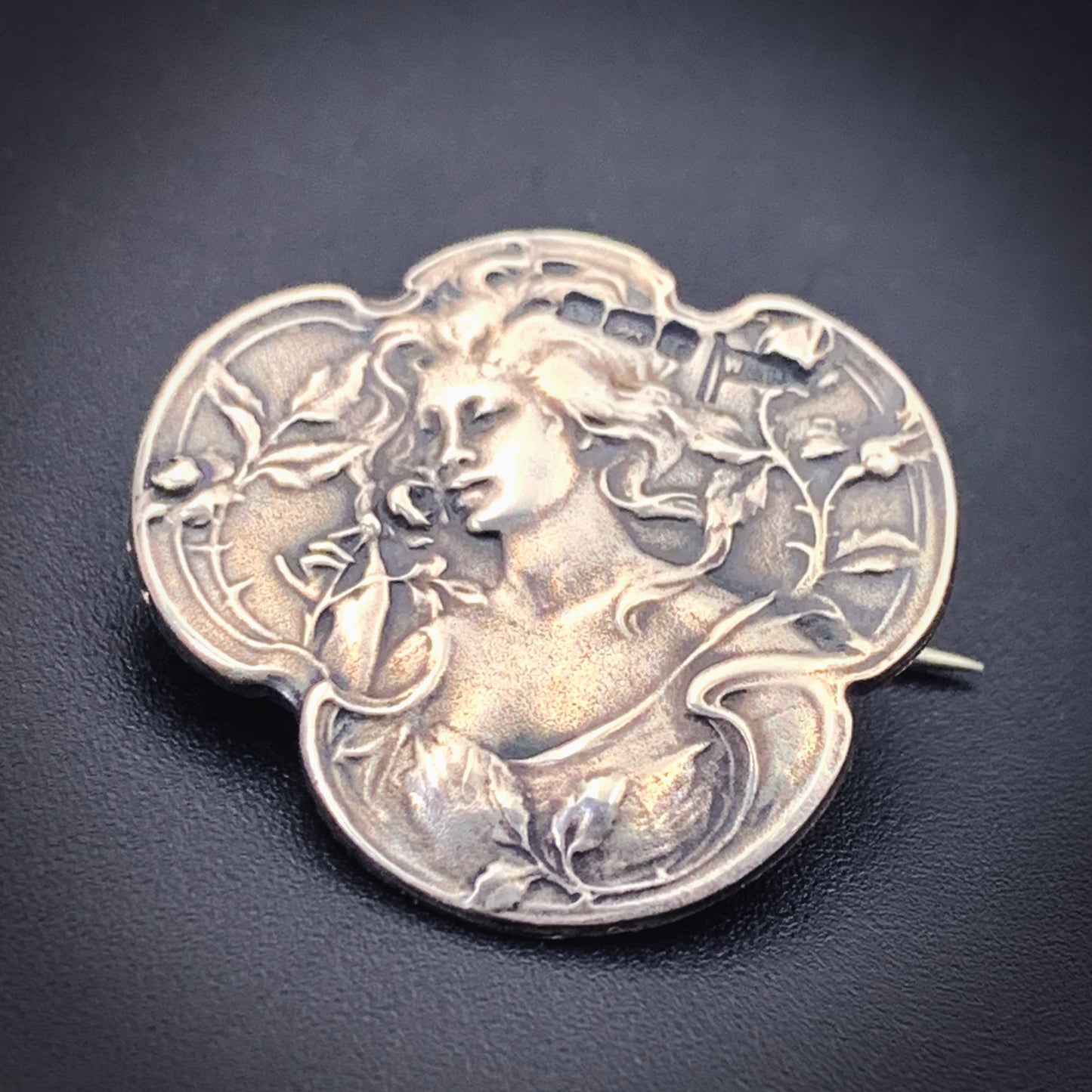 SOLD Antique Art Nouveau Silver Lady Brooch
