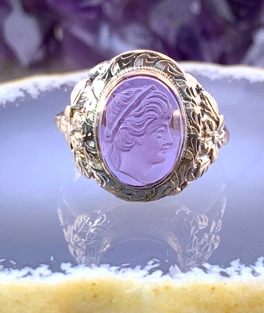 SOLD Antique Edwardian 14K & Carved Amethyst Cameo Ring
