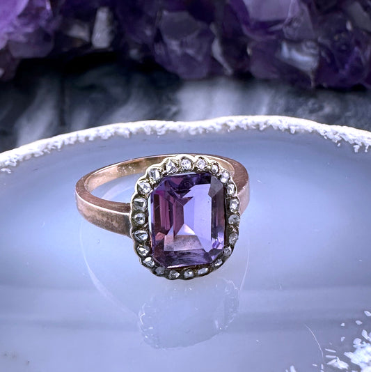 Sold Antique French 18K, Amethyst & Diamond Ring