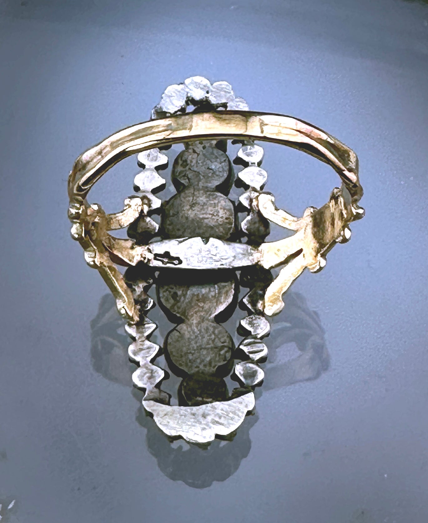 Antique 14K, Silver & Rose Cut Diamond Navette Conversion Ring