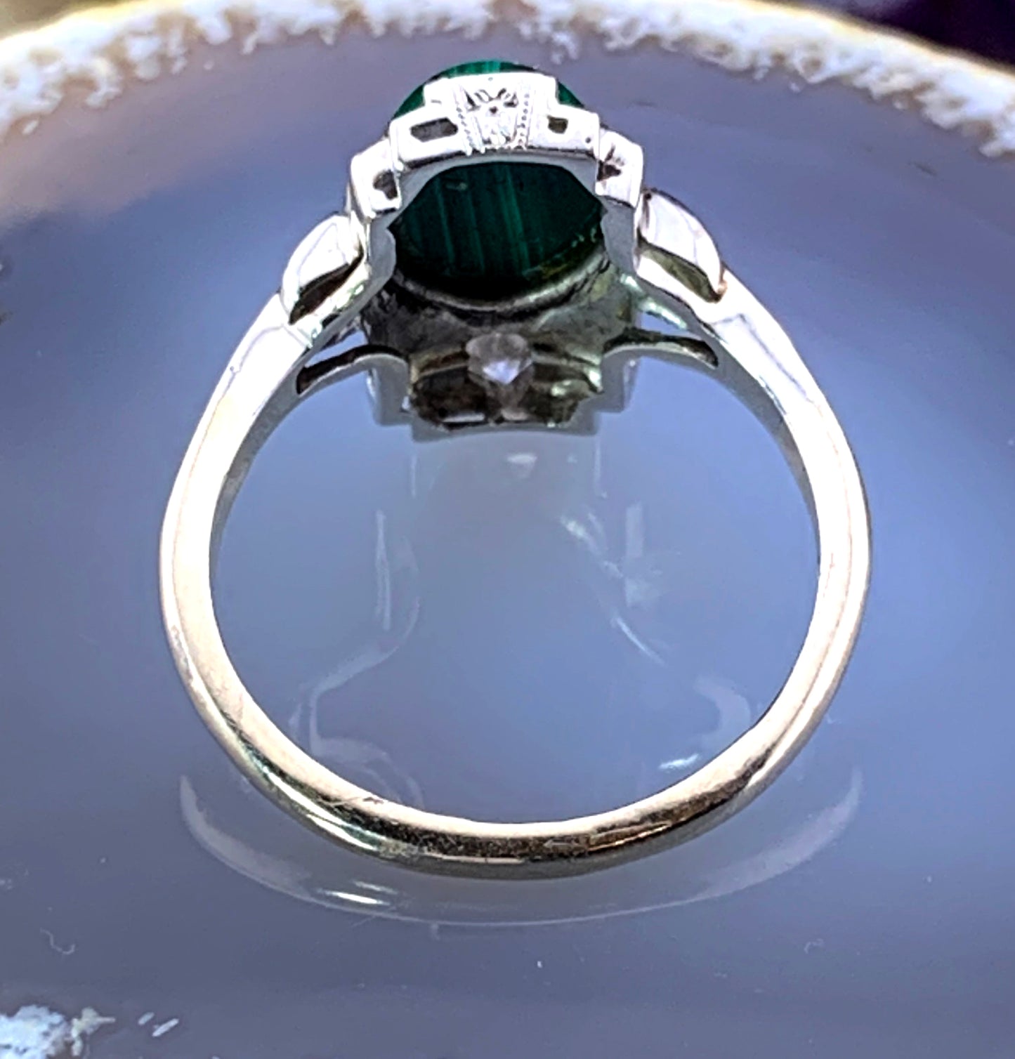 Antique Art Deco 14K, Diamond & Malachite Ring