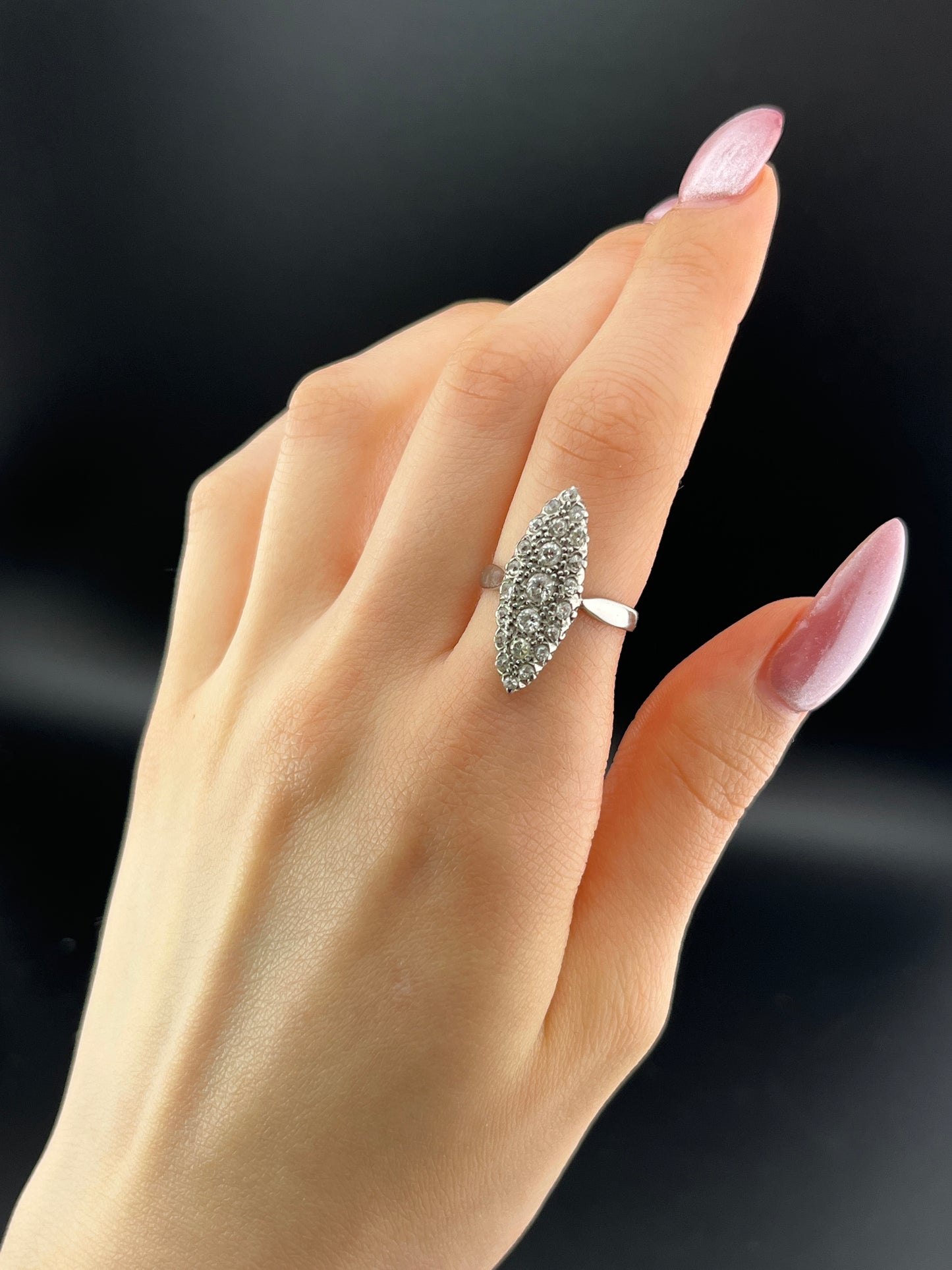 SOLD Antique French 18K & Diamond Navette Ring