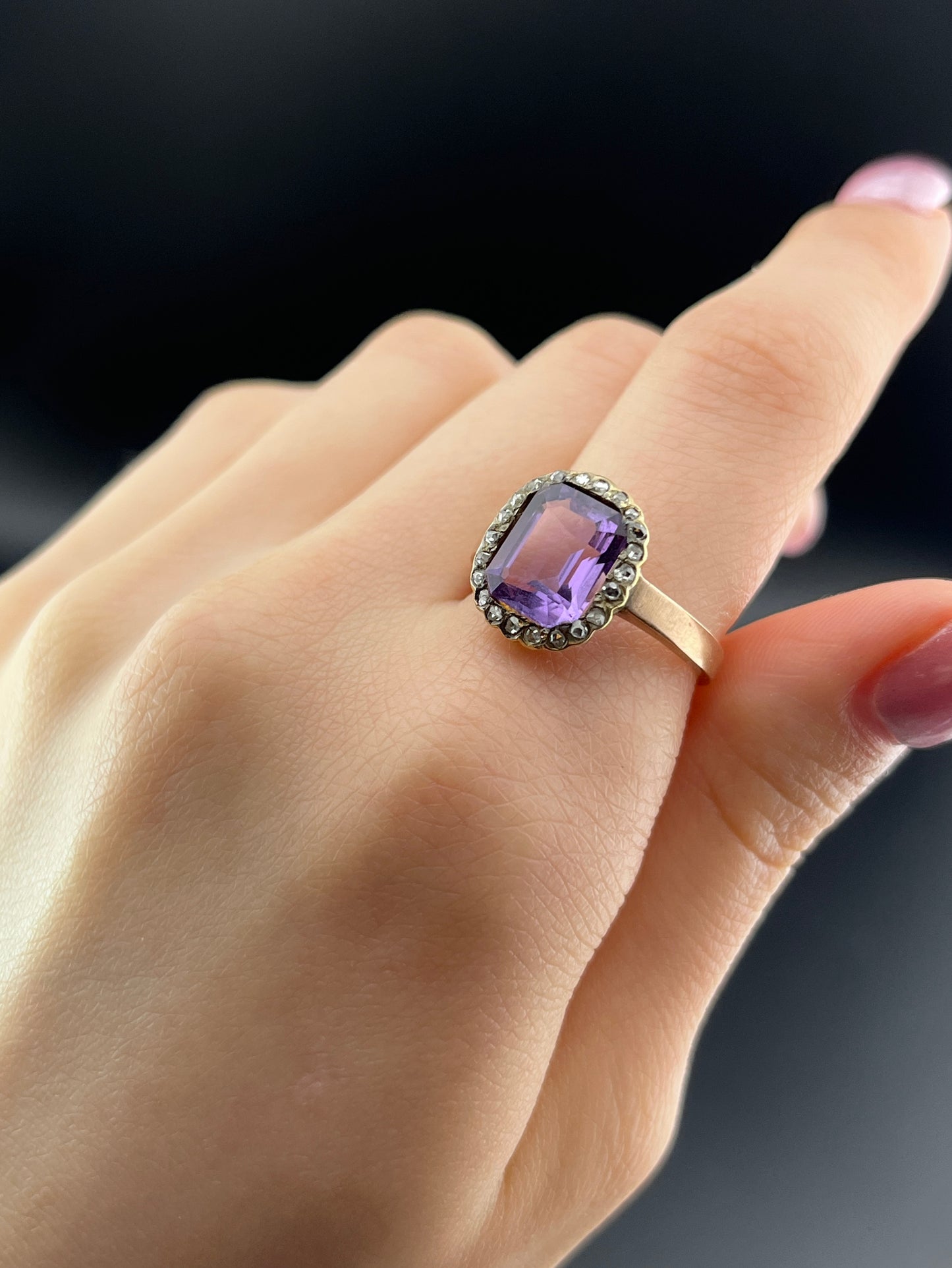 Sold Antique French 18K, Amethyst & Diamond Ring