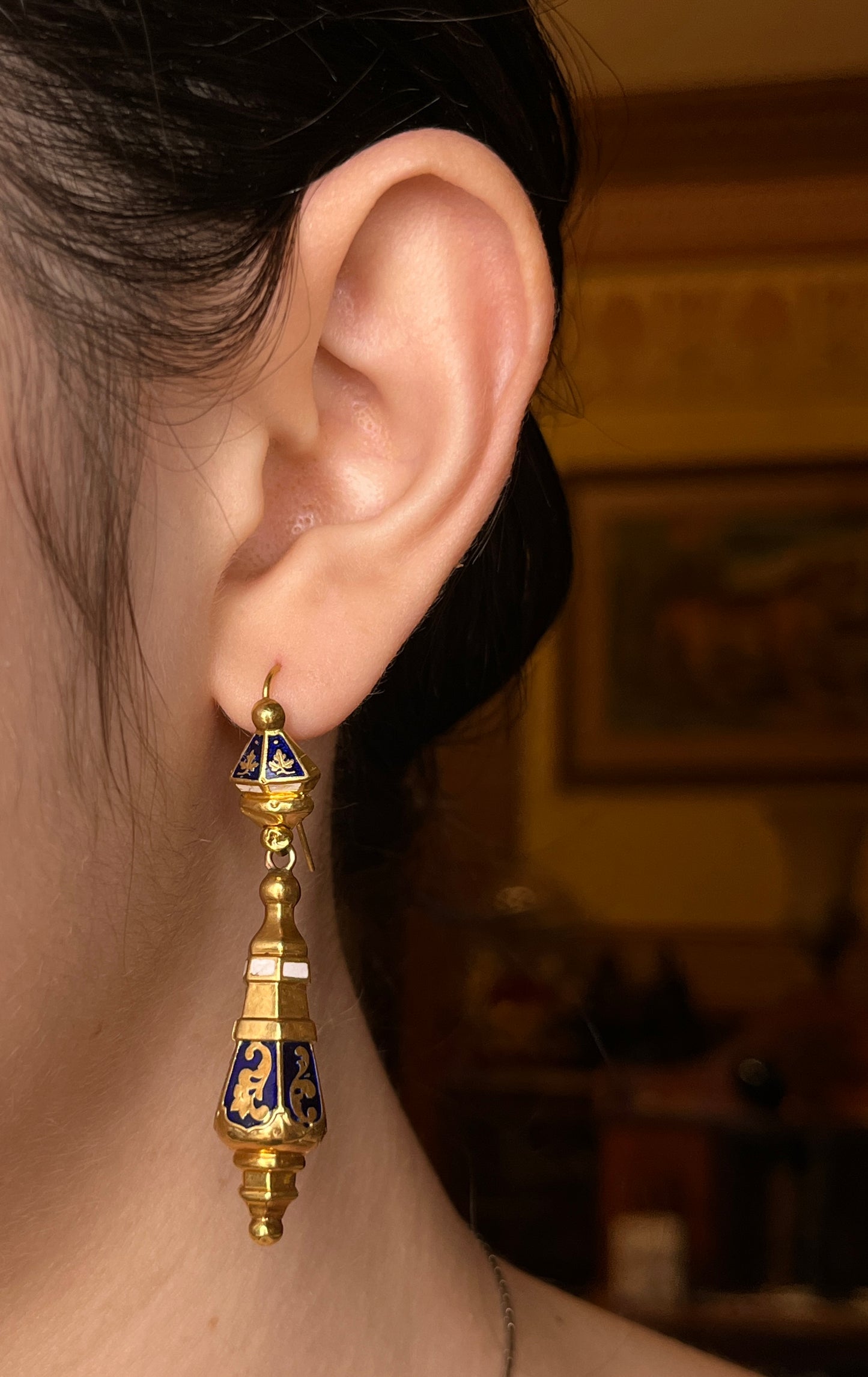 Antique French 18K & Enamel Earrings