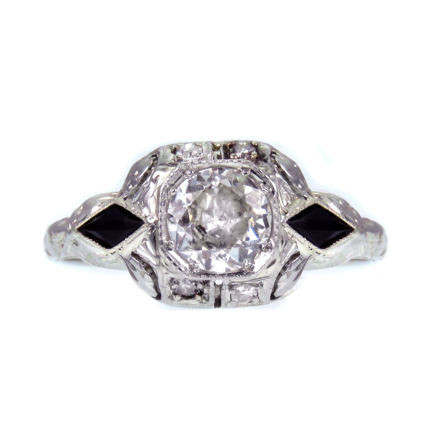Sold--Art Deco European Round-Cut Diamond and Onyx 18k Ring K