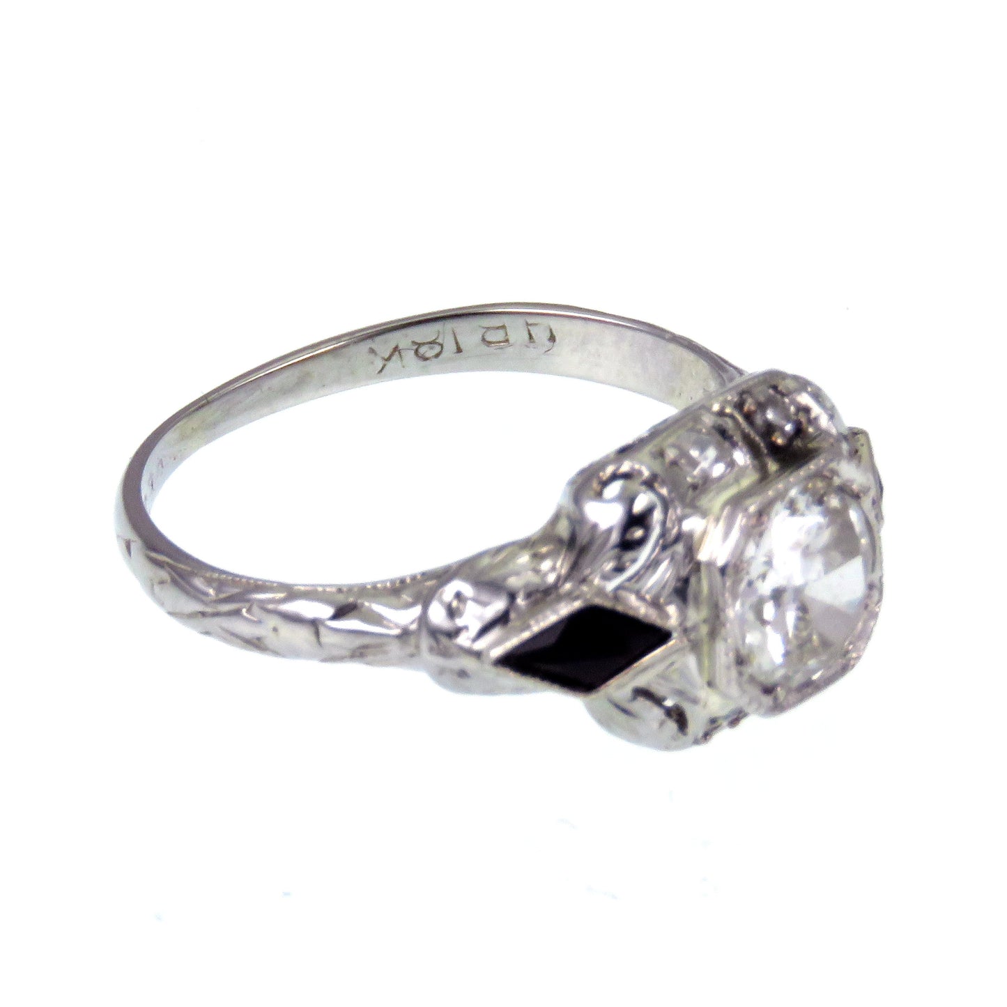 Sold--Art Deco European Round-Cut Diamond and Onyx 18k Ring K