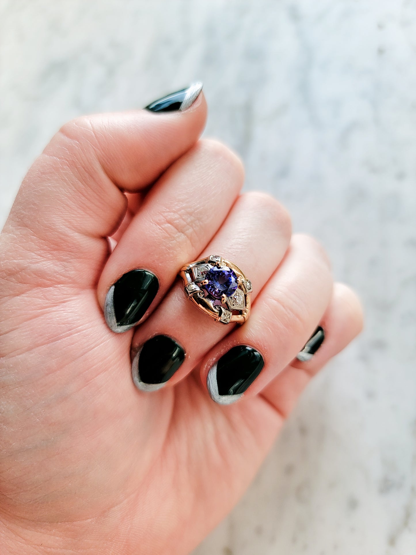 SOLD Vintage 14K, Diamond & Tanzanite Ring