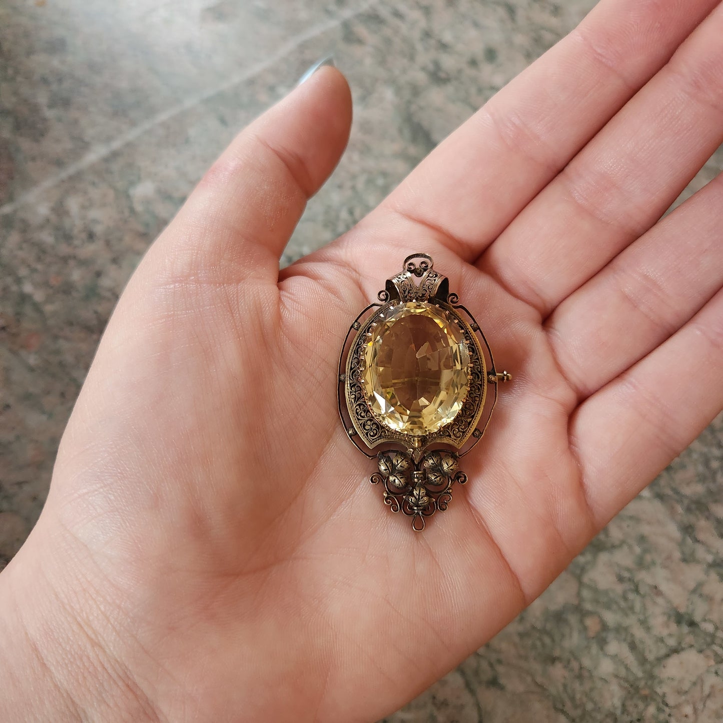 Antique Victorian 14K & Citrine Locket Back Brooch K