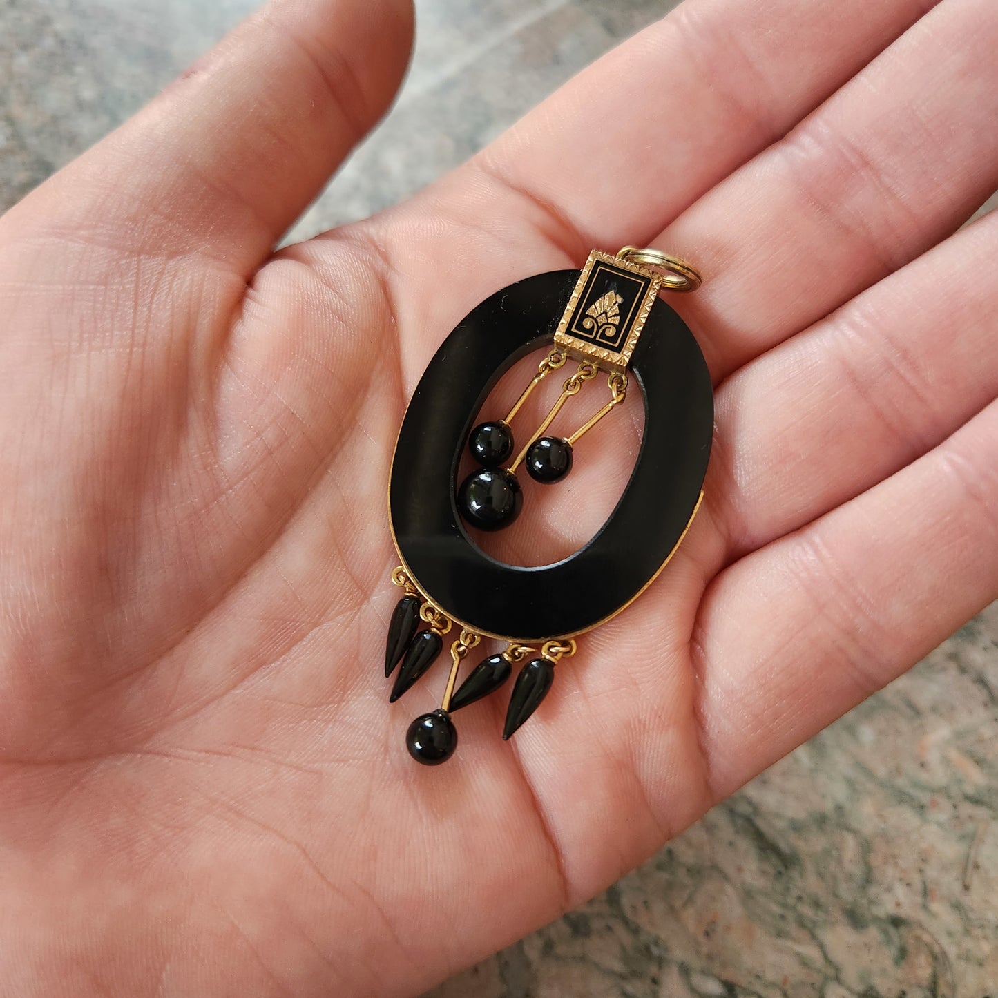 SOLD Antique Victorian 14K, Onyx & Enamel Mourning Pendant K