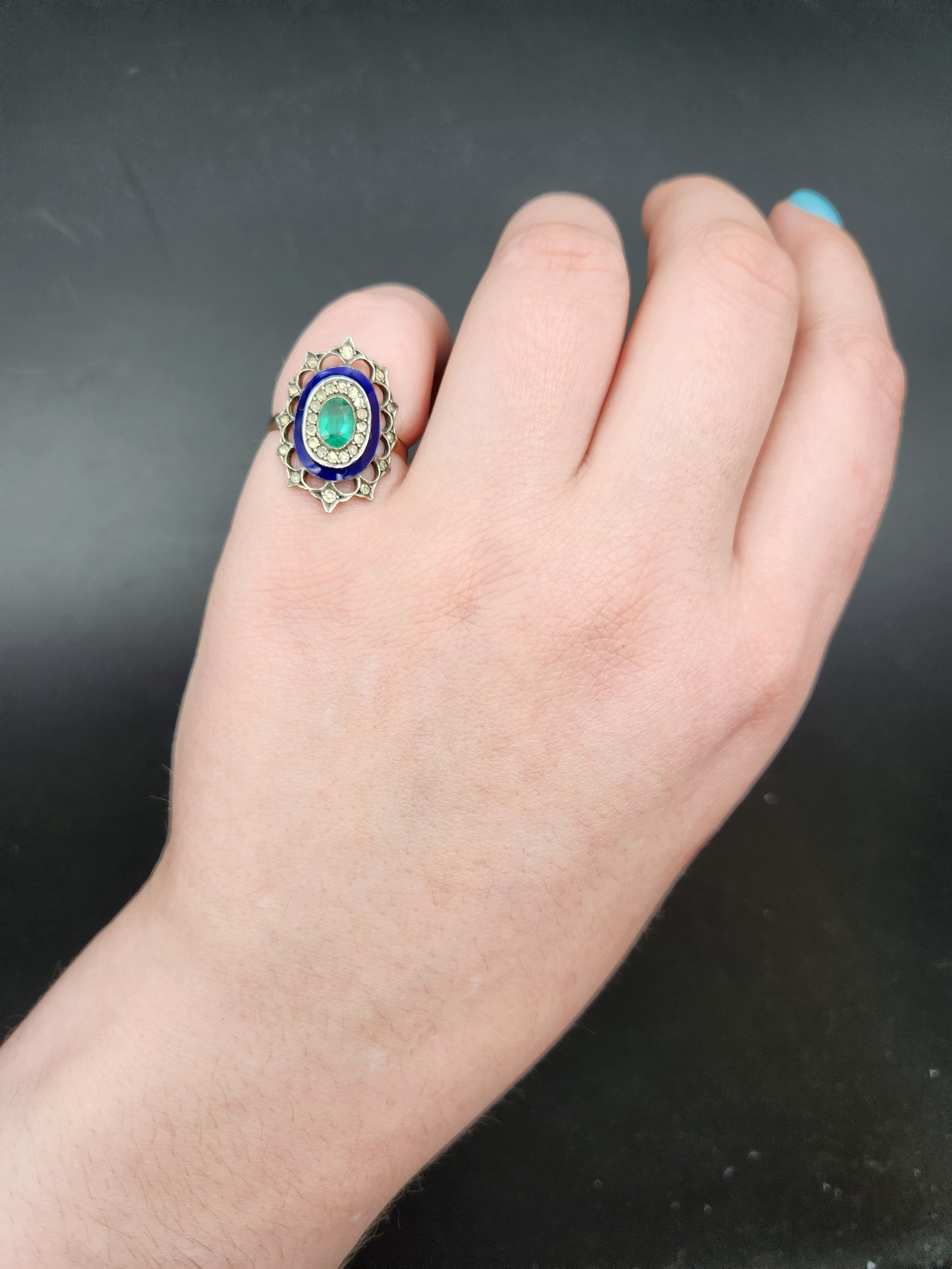 SOLD Antique French Napoleon III 9K, Silver, Paste & Enamel Ring