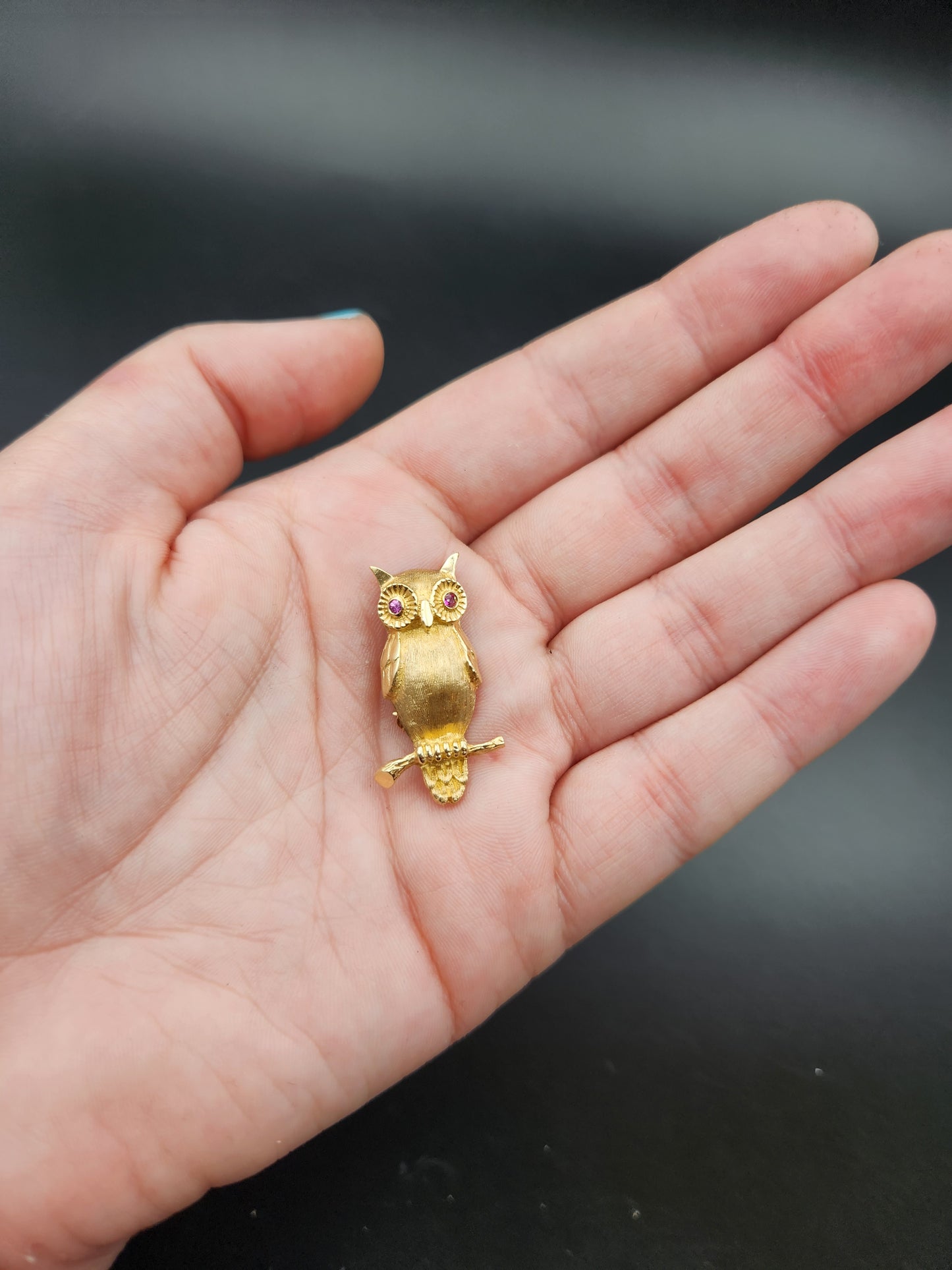 Vintage 14K & Ruby Owl Brooch K